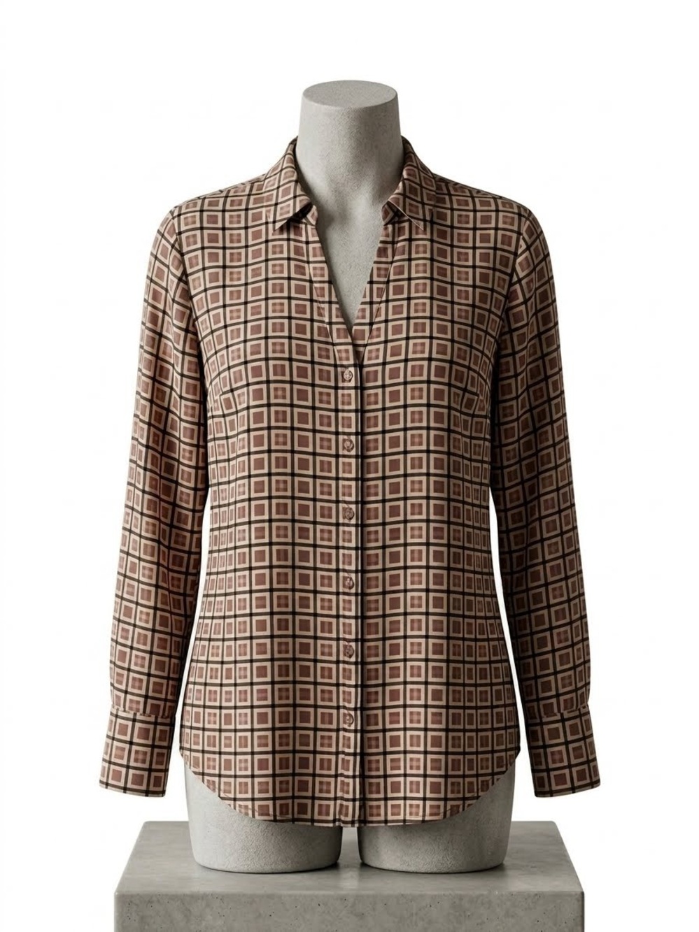 Liz Claiborne Brown Geometric Button-Down Shirt, Size. XL